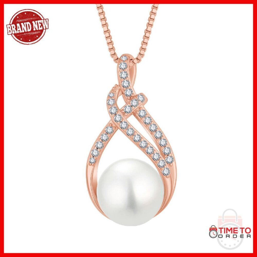 Sterling Silver Infinity Pearl Pendant Necklace 45cm Chain